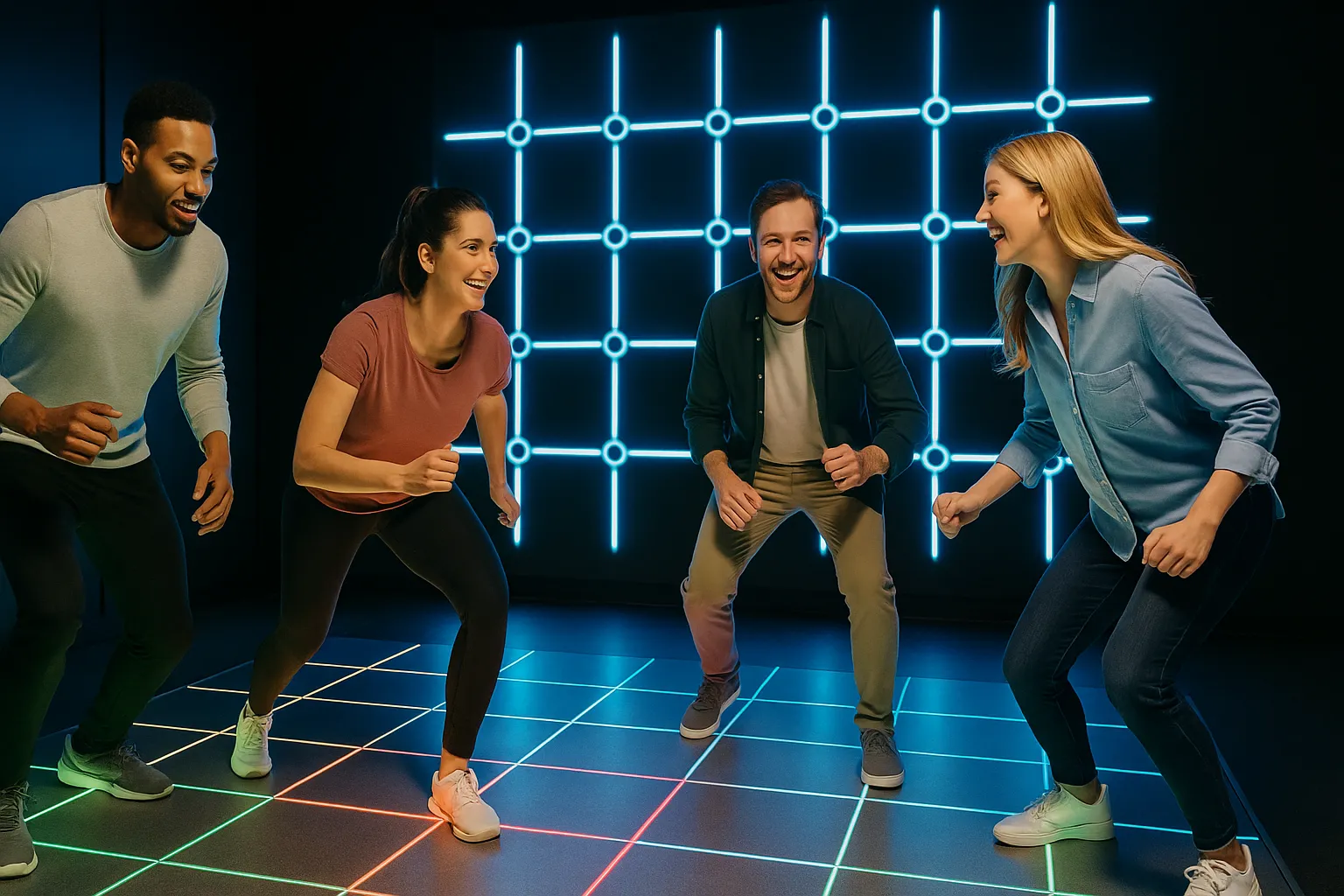 interactive team-building game room systems